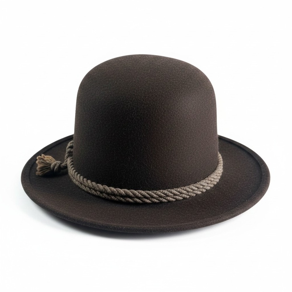 Vintage Mallory Fifth Avenue New York Brown Felt Tyrolean Hat Rope Band Tassel